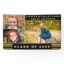 Chic Gold Black Stripes Abschluss Foto