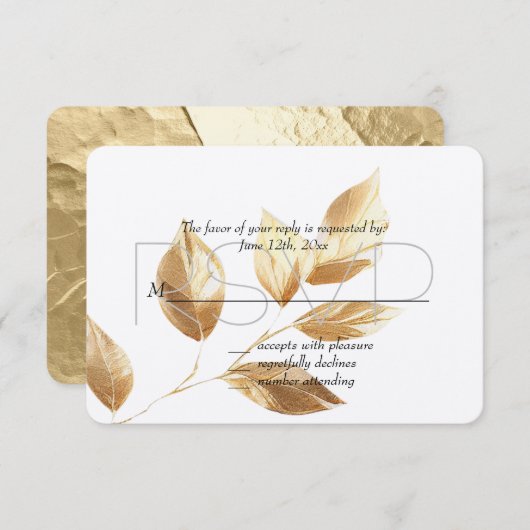 Chic Gold Blätter Hochzeit RSVP (Vorne/Hinten)