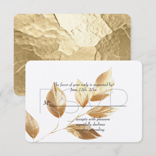 Chic Gold Blätter Hochzeit RSVP Karte (Vorne/Hinten)