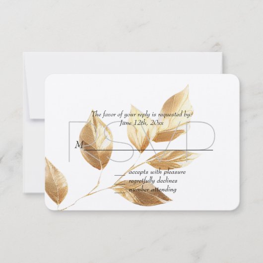 Chic Gold Blätter Hochzeit RSVP Karte (Vorderseite)