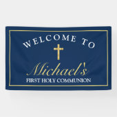 Chic Gold Blue Cross Boys erste Kommune Willkommen Banner (Horizontal)