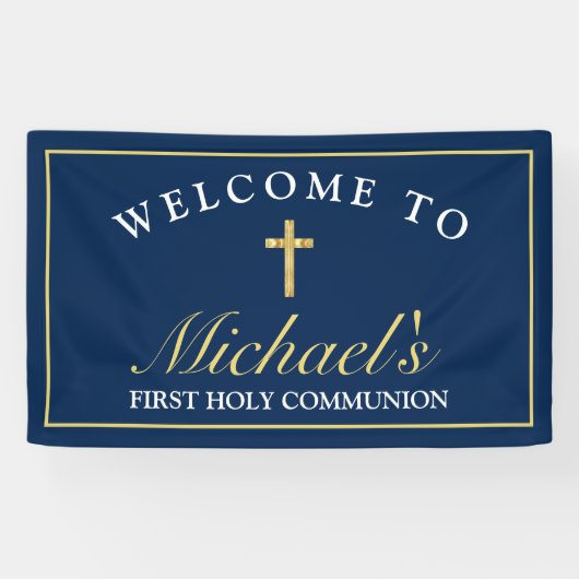Chic Gold Blue Cross Boys erste Kommune Willkommen Banner (Horizontal)