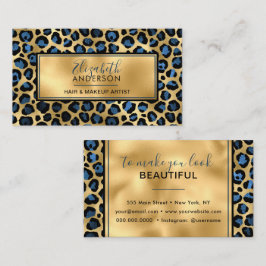 Chic Gold Blue Leopard Print Fashion Modern Visitenkarte