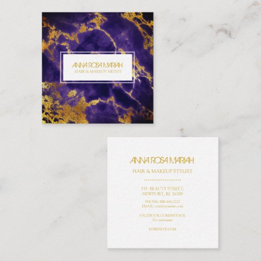 *~* Chic Gold Blue Marble Girly Haar Makeup Quadratische Visitenkarte (Vorne/Hinten)