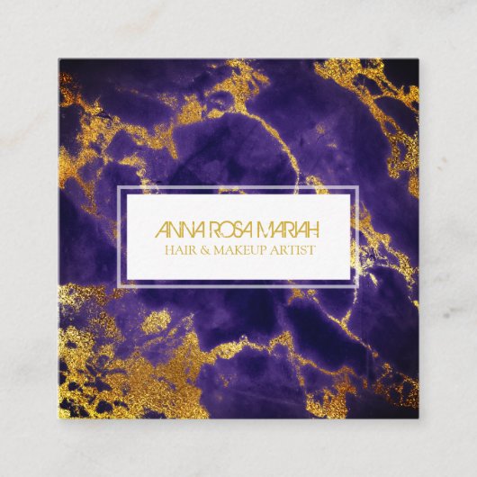 *~* Chic Gold Blue Marble Girly Haar Makeup Quadratische Visitenkarte (Vorderseite)