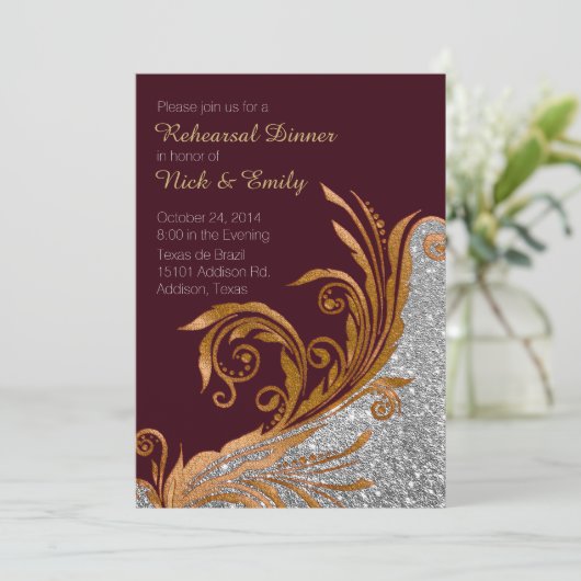 Chic Gold Blüht Hochzeit Probe Dinner Einladung (Stehend Vorderseite)