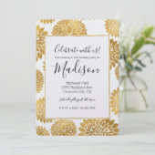 Chic Gold Blume Geburtstag Einladung (Stehend Vorderseite)