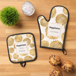 Chic Gold Blume Glück Ofenhandschuh & Topflappen-Set