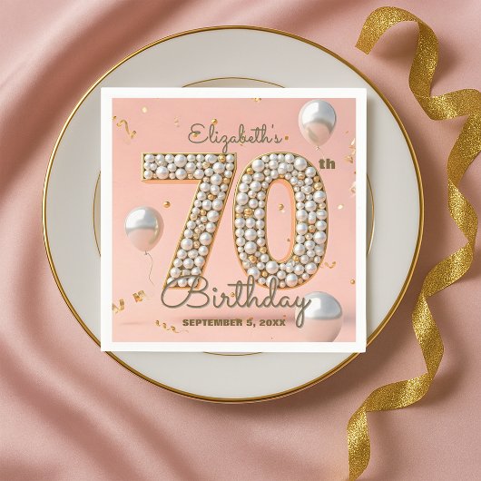 Chic Gold Blush Pink Frühe 70. Geburtstag Serviette