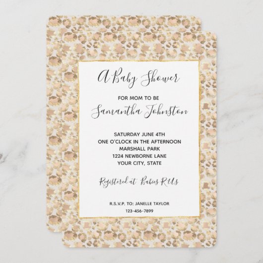Chic Gold Blush Pink Leopard Print Baby Dusche Einladung (Vorne/Hinten)