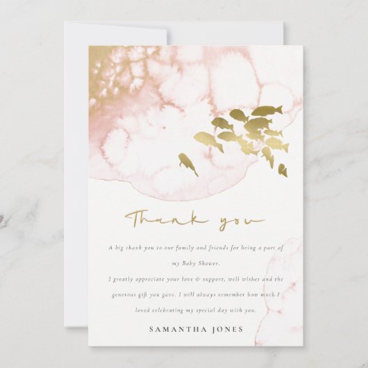 Chic Gold Blush Pink Unterwasser Fish Baby Dusche Dankeskarte (Vorderseite)