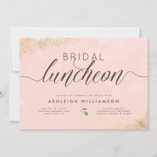 Chic Gold Blush Rosa Wasserfarben Einladung (Vorderseite)