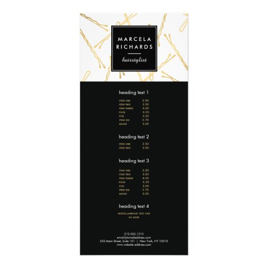 Chic Gold Bobby Buttone Friseur Stylist Salon Werbekarte (Vorne)