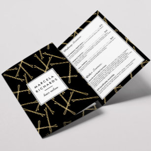 Chic Gold Bobby Buttons Friseur Schwarzer Broschür Dreifach Gefaltete Karte