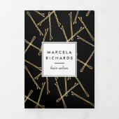 Chic Gold Bobby Buttons Friseur Schwarzer Broschür Dreifach Gefaltete Karte (Cover)