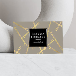 Chic Gold Bobby Buttons Friseur Stylist Salon Grau Visitenkarte