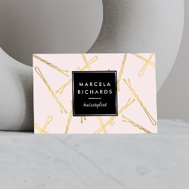 Chic Gold Bobby Buttons Friseur Stylistische Salon Visitenkarte