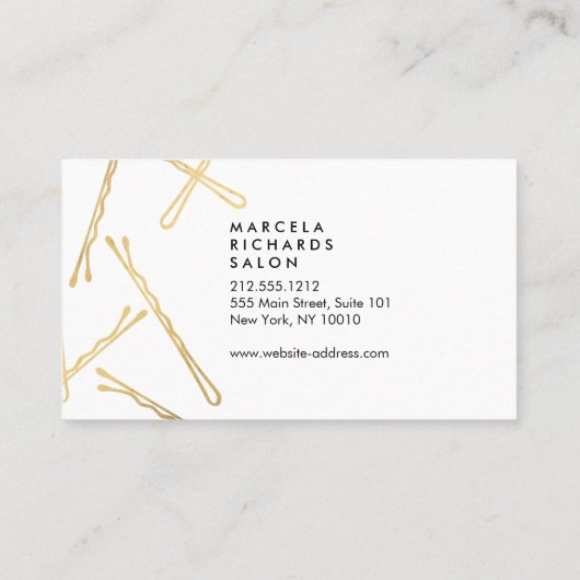 Chic Gold Bobby Buttons Haar Stylist Terminkarte (Rückseite)