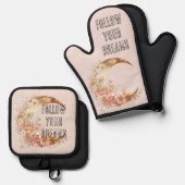 Chic Gold Boho Blush Pink Floral Ofenhandschuh & Topflappen-Set (Vorderseite/Rückseite)