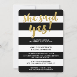 Chic Gold | Bold Black Strip Engagement Party Einladung
