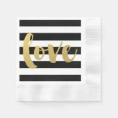 Chic Gold | Bold Black Strip LIEBE Napkins Serviette (Vorderseite)