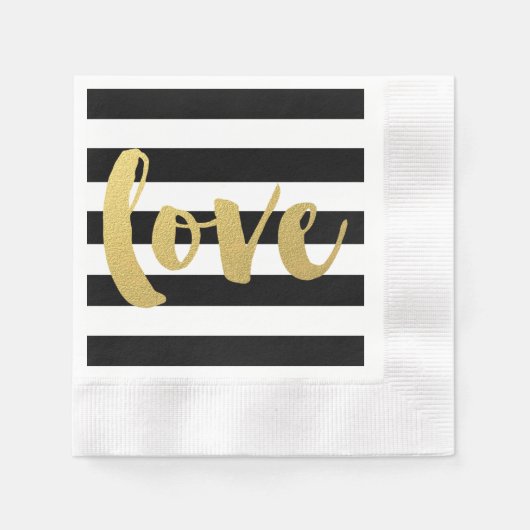 Chic Gold | Bold Black Strip LIEBE Napkins Serviette (Vorderseite)