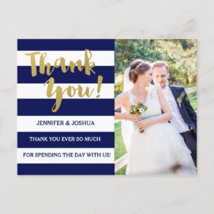 Chic Gold   Bold Blue Stripe Foto Vielen Dank Postkarte