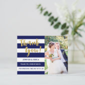 Chic Gold | Bold Blue Stripe Foto Vielen Dank Postkarte (Stehend Vorderseite)