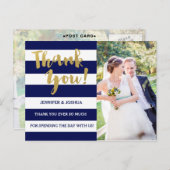 Chic Gold | Bold Blue Stripe Foto Vielen Dank Postkarte (Vorne/Hinten)