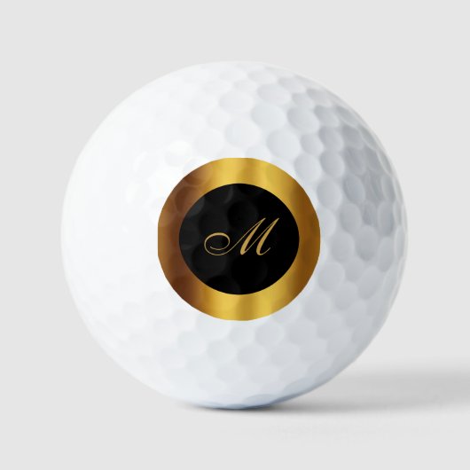 Chic Gold Border Calligraphy Monogram Golfball (Vorderseite)