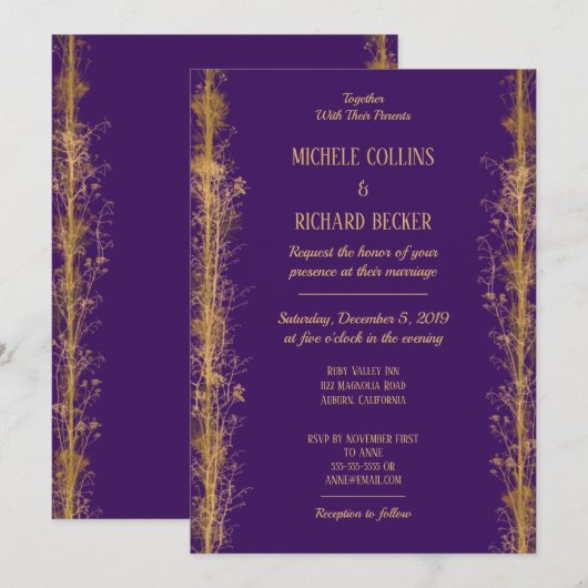 Chic Gold Botanical Border Wedding Einladung (Vorne/Hinten)