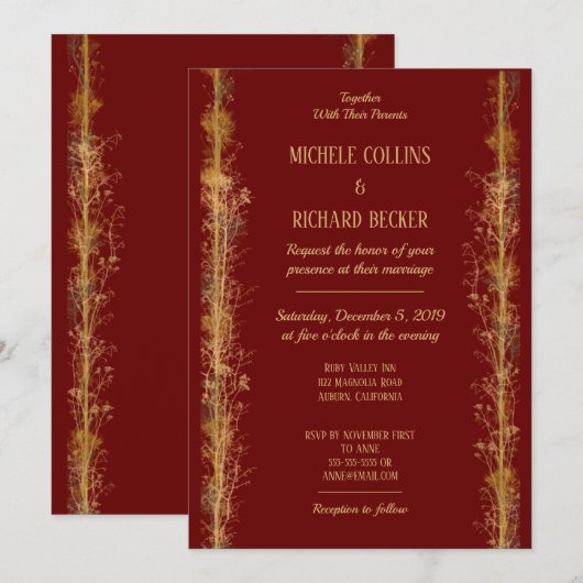 Chic Gold Botanical Border Wedding Einladung (Vorne/Hinten)