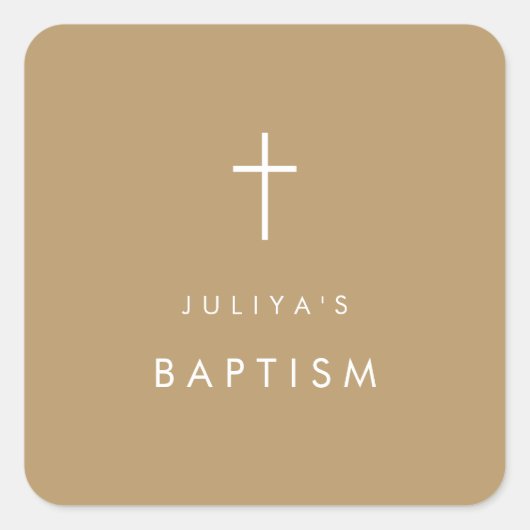Chic Gold Bräune Cross Baptisse Quadratischer Aufkleber (Vorderseite)