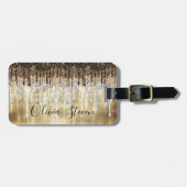 Chic gold braune Tropfen Glitzer Monogramm Gepäckanhänger (Vorderseite horizontal)