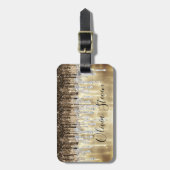 Chic gold braune Tropfen Glitzer Monogramm Gepäckanhänger (Vorderseite vertikal)