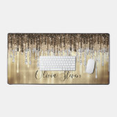 Chic gold braune Tropfen Glitzer Monogramm Schreibtischunterlage (Tastatur & Maus)