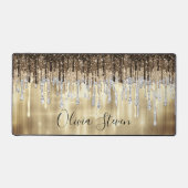 Chic gold braune Tropfen Glitzer Monogramm Schreibtischunterlage (Vorderseite)