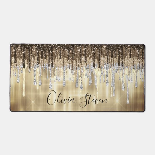 Chic gold braune Tropfen Glitzer Monogramm Schreibtischunterlage (Vorderseite)