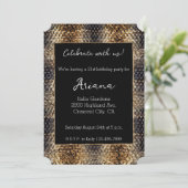 Chic Gold Bronze Black Snake Skin Einladung (Stehend Vorderseite)