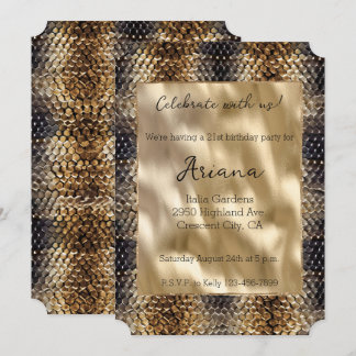 Chic Gold Bronze Black Snake Skin Einladung