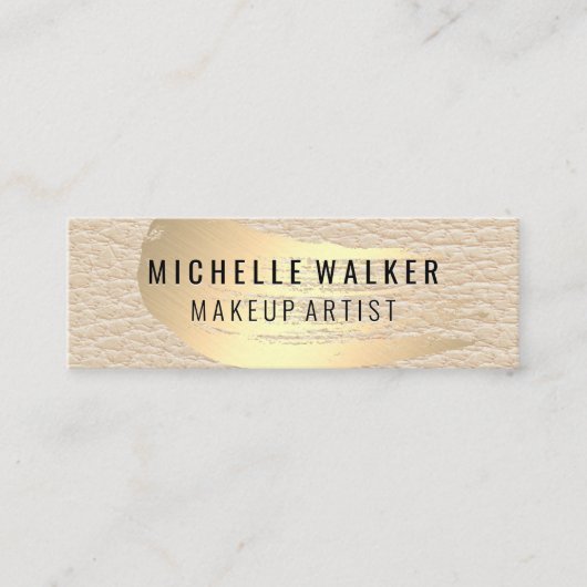 Chic Gold Brush Stroke | Chic Leather Background Mini Visitenkarte (Vorderseite)
