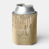 Chic Gold Brushed Metal Dripping Glitzer Monogram Dosenkühler (Kanne Vorderseite)