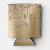 Chic Gold Brushed Metal Dripping Glitzer Monogram Dosenkühler (Vorderseite)