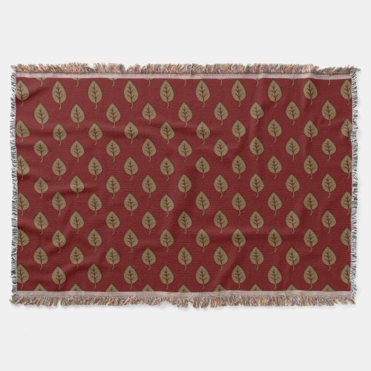 Chic Gold Burgundy Red Leaf Throw Blanket Decke (Vorderseite)