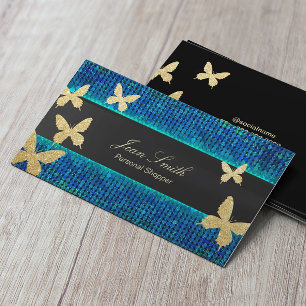 Chic Gold Butterfliegen Aquamarin & Blue Personal  Visitenkarte