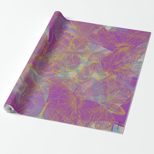 Chic Gold Butterfly Aqua Violet Geschenkpapier (Ungerollt)