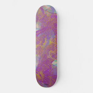 Chic Gold Butterfly Aqua Violet Muster Skateboard