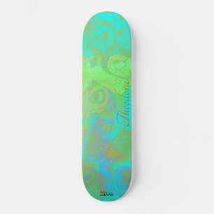Chic Gold Butterfly Aquamarine Muster Skateboard