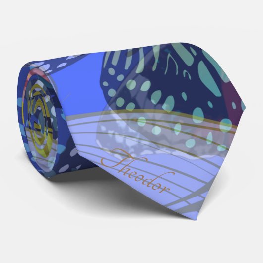 Chic Gold Butterfly Bleu Gelbes Muster Krawatte (Gerollt)