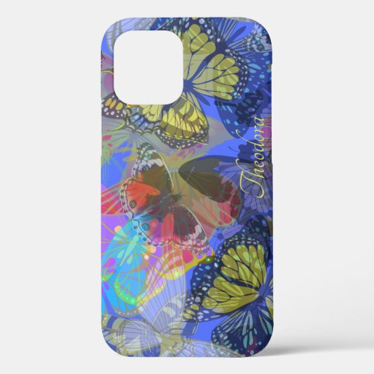 Chic Gold Butterfly Bleu Yellow Case-Mate iPhone Hülle (Rückseite)